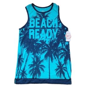 NWT! Wonder Nation Boys Aqua Blue Beach Ready Graphic Tank L